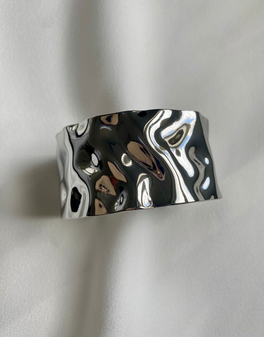 ATHENA Silver Textured Bangle Cuff Bracelet