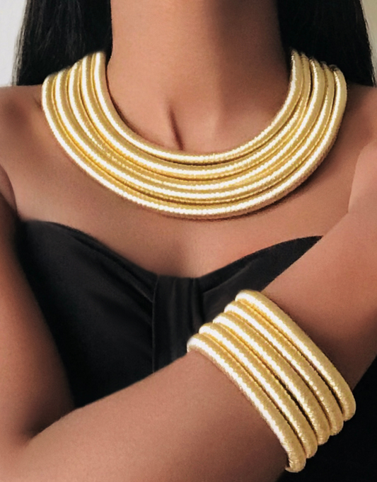 ALEXANDRIA Multilayer Gold Rope Choker & Bracelet Set