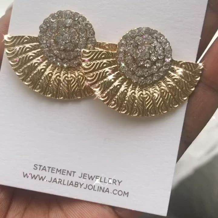 ASWAN Bling FanShaped Gold Earrings Jarlia By Jolina