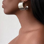 Load image into Gallery viewer, MEMPHIS Big Wide Silver Hoop Drop Earrings
