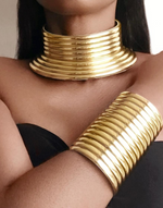 Cargar imagen en el visor de la galería, TANTA Statement African Gold Choker &amp; Bracelet Set
