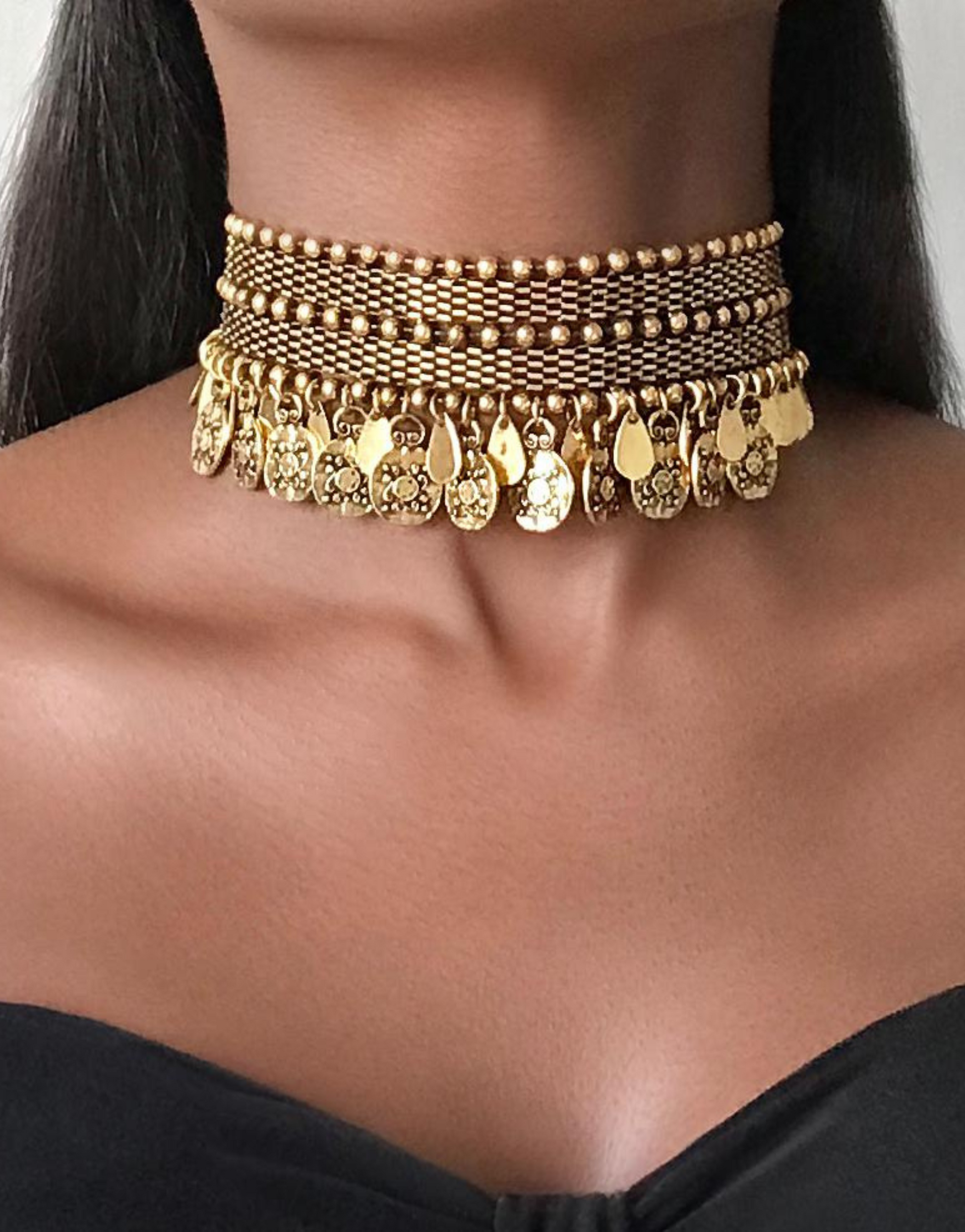 DAKAHLIA Gold Coin Statement Tribal Choker Gold plated brass