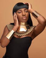 Charger l&#39;image dans la galerie, FAYOUM African Statement Maxi Gold Beaded Choker Necklace &amp; Bracelet
