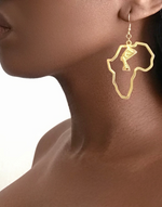Cargar imagen en el visor de la galería, Nefertiti Africa Map Gold Plated Dangle Drop Earrings
