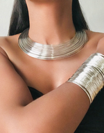 Cargar imagen en el visor de la galería, GODDESS Silver Bamboo Choker Necklace &amp; Bracelet Set
