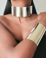 Cargar imagen en el visor de la galería, CLEOPATRA Statement Silver Choker &amp; Bracelet Manchette Set
