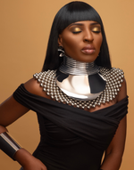 Cargar imagen en el visor de la galería, FAYOUM African Statement Maxi Silver Beaded Choker Necklace &amp;  Bracelet
