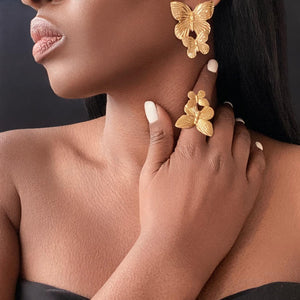 SKY Gold Butterfly Ring & Earrings Set - Adjustable