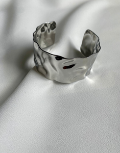 ATHENA Silver Textured Bangle Cuff Bracelet
