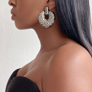IDWA Heart Textured Oversize Earrings Silver