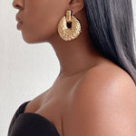 Load image into Gallery viewer, IDWA Oval Textured Oversize Earrings Gold
