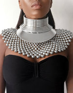 Cargar imagen en el visor de la galería, FAYOUM African Statement Maxi Silver Beaded Choker Necklace &amp;  Bracelet
