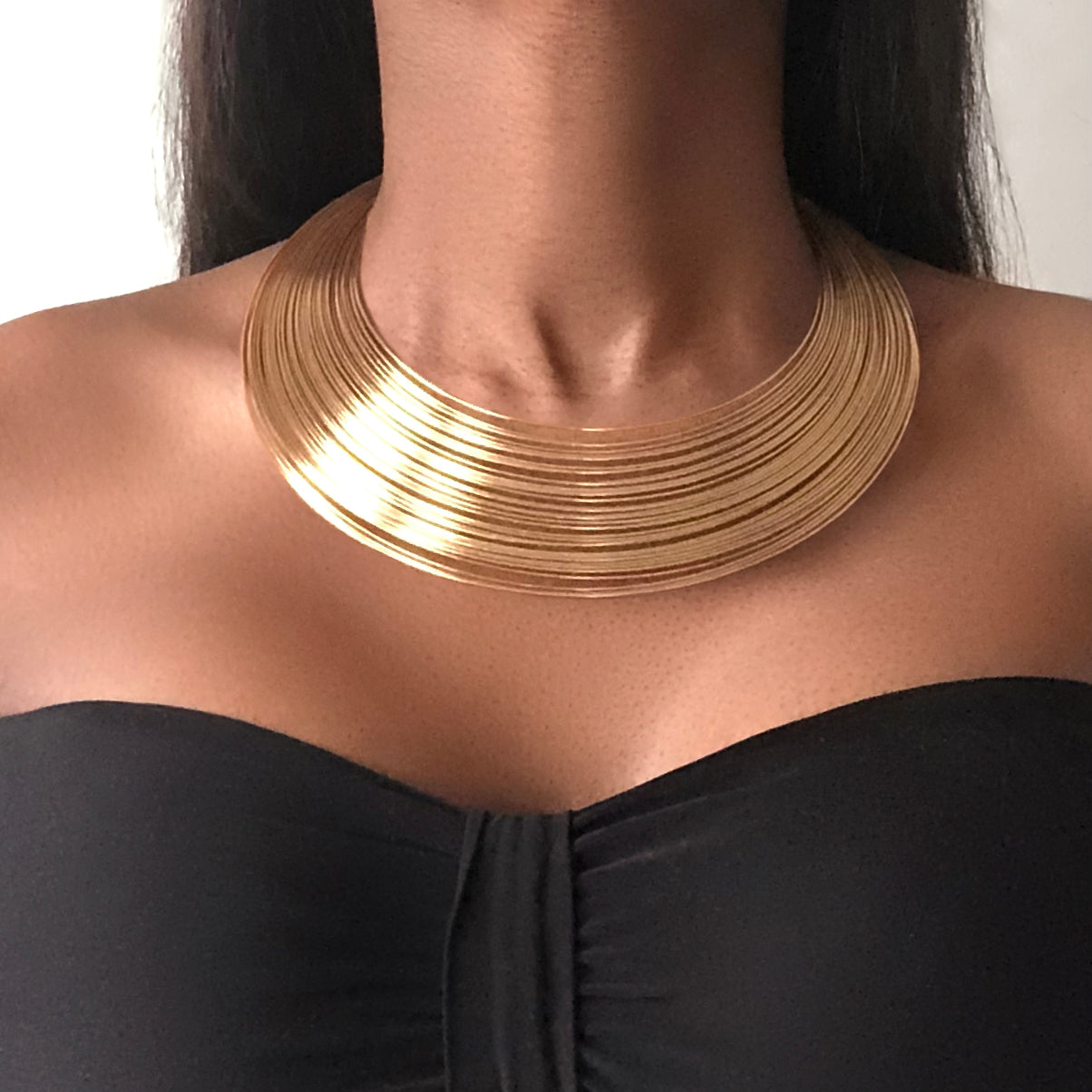Pre-Owned GODDESS Gold Bamboo Choker Necklace