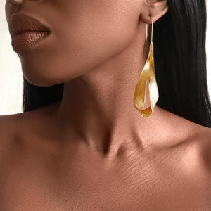 ARISH Long Gingko Gold Water Drop Earrings