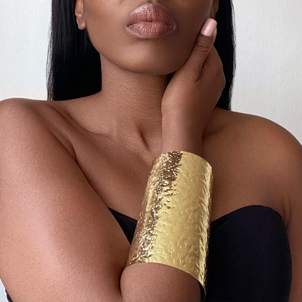 MINYA Gold Long Wide Tube Bangle Cuff