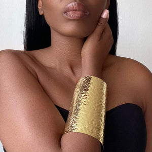 MINYA Gold Long Wide Tube Bangle Cuff