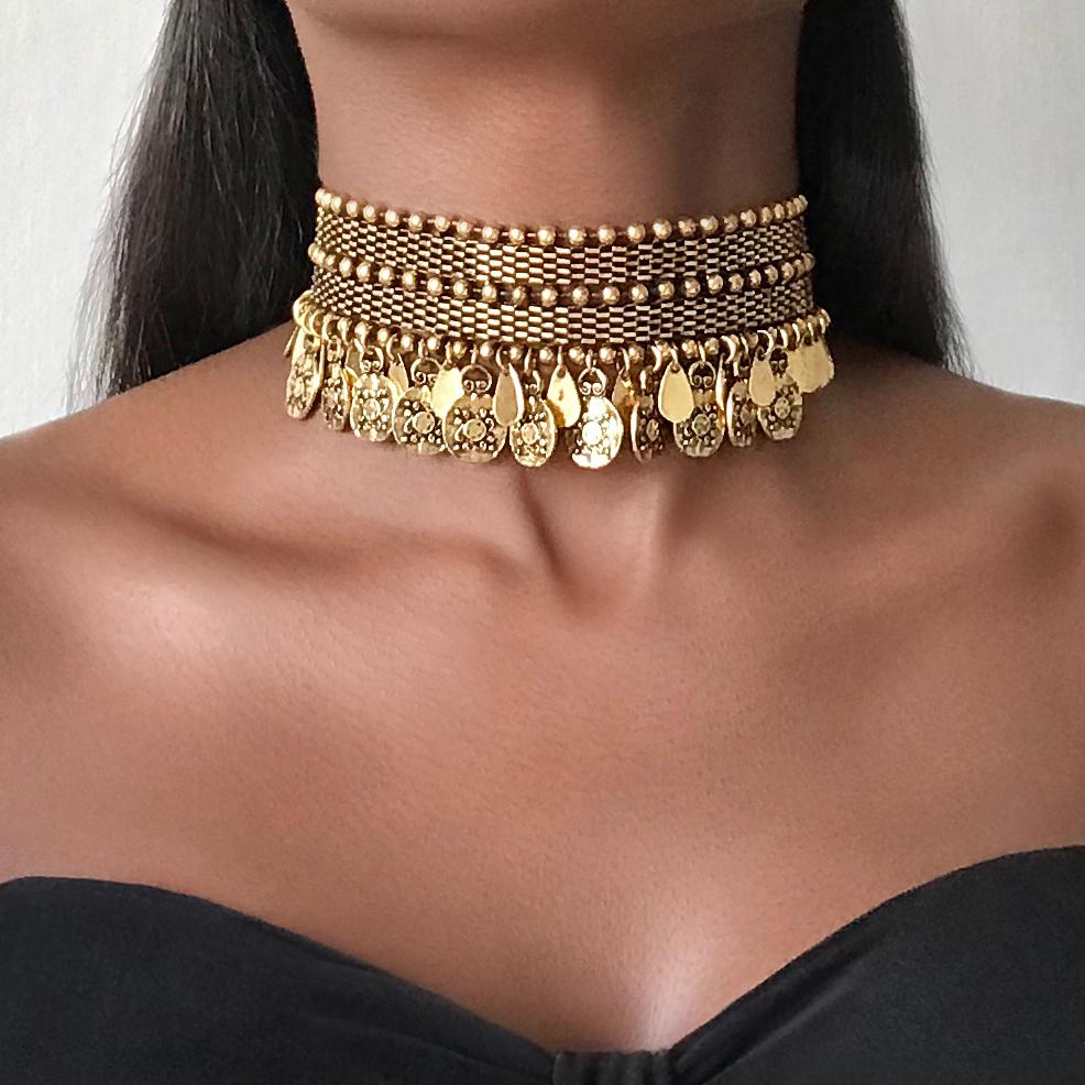 DAKAHLIA Gold Coin Statement Tribal Choker