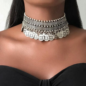 DAKAHLIA Silver Coin Statement Tribal Choker