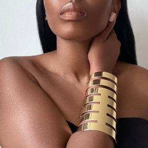 TIMA Gold Long Wide Stripe Cuff bracelet