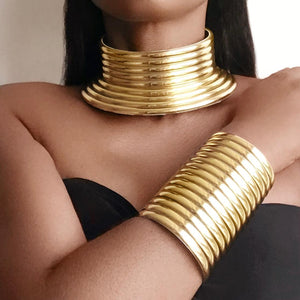 TANTA Statement African Gold Choker & Bracelet Set