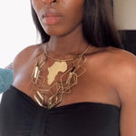Load and play video in Gallery viewer, AFRICA Large Gold Map Cuff Necklace Chain
