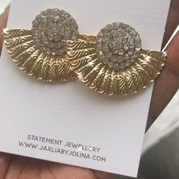 ASWAN Bling Fan-Shaped Gold Earrings