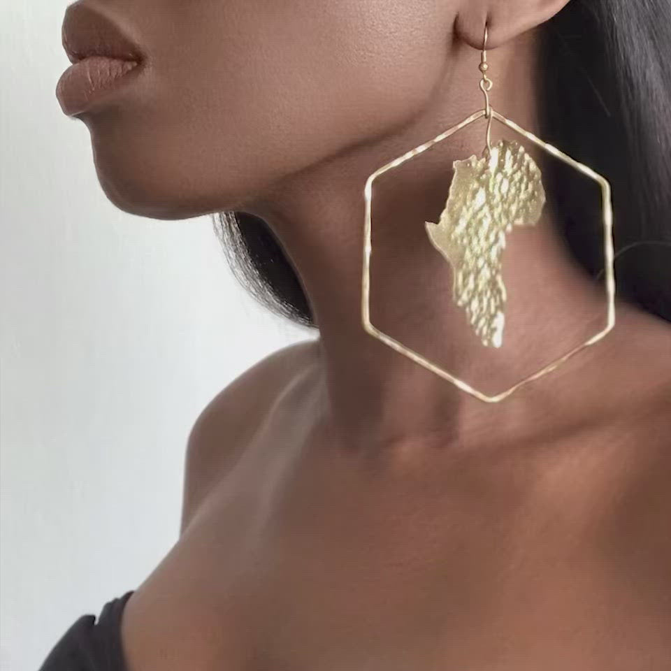 TIYE Africa Map Large Gold Hoop Earrings