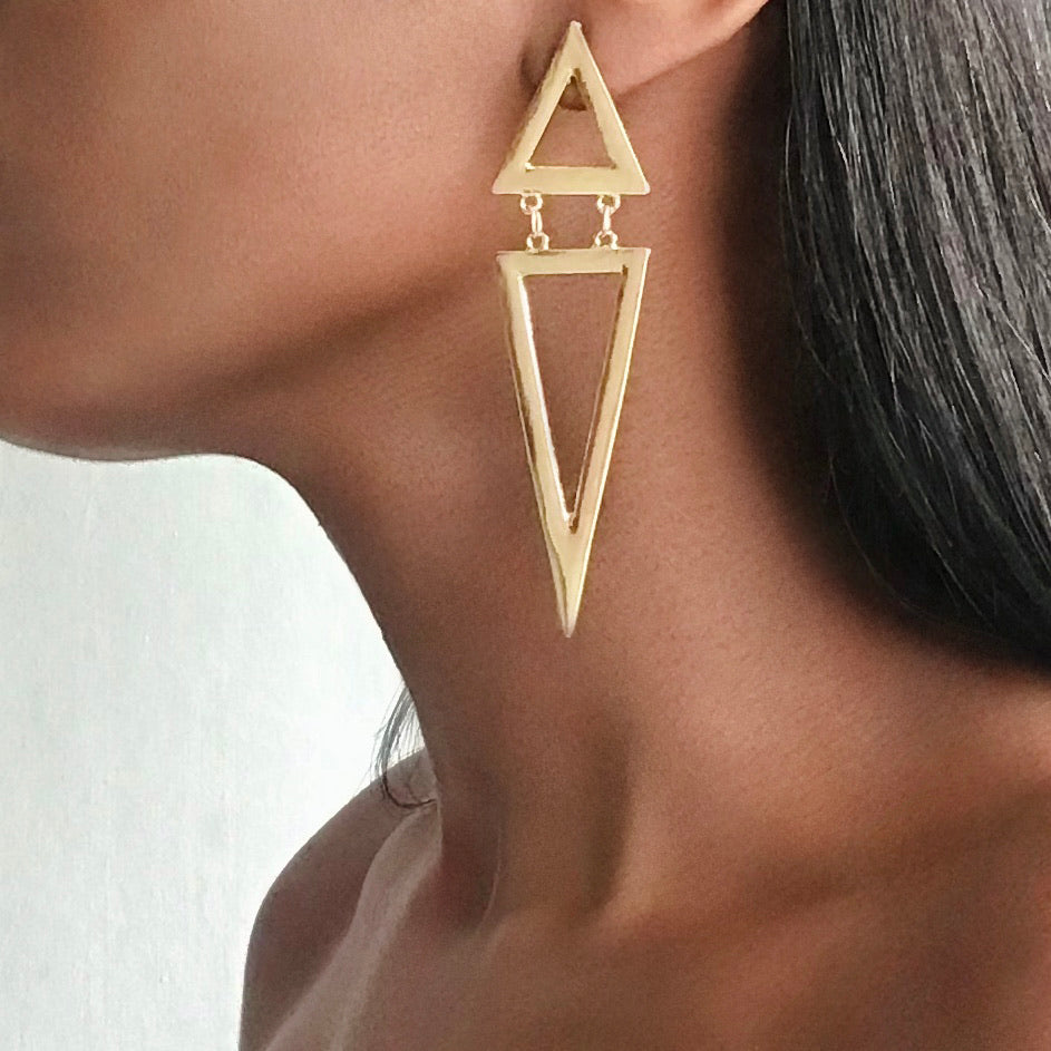 KHUSUS Gold Triangle Pyramid Earrings