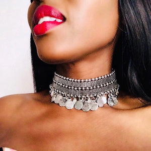 DAKAHLIA Silver Coin Statement Tribal Choker