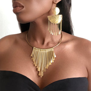 QALLIN Cuff Necklace & Earrings African Gold Tribal Set