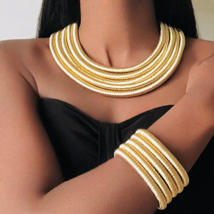 ALEXANDRIA Multilayer Gold Rope Choker & Bracelet Set