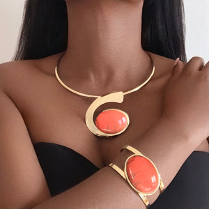 BIBA Orange Stone Necklace & Bracelet Set