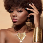 Charger l&#39;image dans la galerie, QALLIN Cuff Necklace &amp; Earrings African Gold Tribal Set
