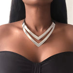 Load image into Gallery viewer, MAAT Minimalist Silver Double V-Shaped Choker Necklace
