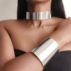 CLEOPATRA Statement Silver Choker & Bracelet Manchette Set