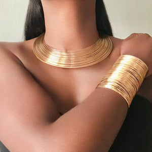 GODDESS Gold Bamboo Choker & Bracelet Set