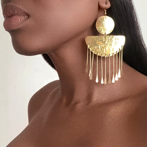 QALLIN Gold Tribal Pendant Earrings