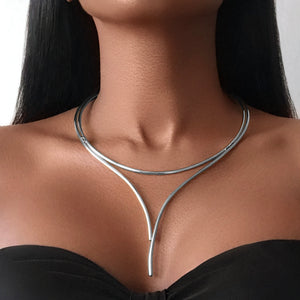 OMEGA Minimalist Silver Plated Wire Cuff Necklace