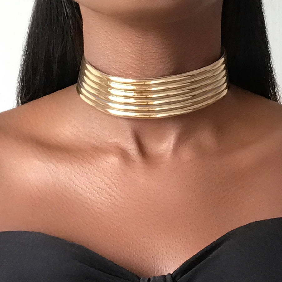 LUXOR Statement Gold Faux Leather Choker
