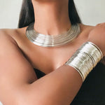 Load image into Gallery viewer, GODDESS Silver Bamboo Choker Necklace &amp; Bracelet Set
