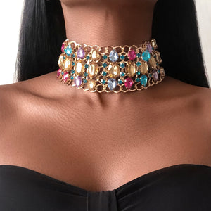 MALLAWI Rhinestones Multicoloured Crystal Choker Necklace