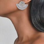 Load image into Gallery viewer, ASWAN Bling Fan-Shaped Silver Earrings
