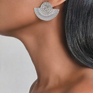 ASWAN Bling Fan-Shaped Silver Earrings