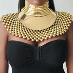 Charger l&#39;image dans la galerie, FAYOUM African Statement Maxi Beaded Choker Necklace Set 𝐉𝐚𝐫𝐥𝐢𝐚 𝐁𝐲 𝐉𝐨𝐥𝐢𝐧𝐚 Gold Set 
