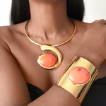 Load image into Gallery viewer, BIBA Orange Stone Necklace &amp; Bracelet Set
