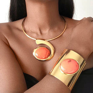 BIBA Orange Stone Necklace & Bracelet Set