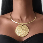 Load image into Gallery viewer, BEHEIRA Full Moon Circle Metal Pendant Gold Necklace
