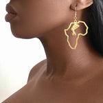 Load image into Gallery viewer, Nefertiti Africa Map Gold Plated Dangle Drop Earrings
