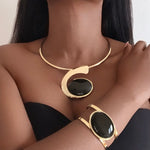 Load image into Gallery viewer, BIBA Black Stone Necklace &amp; Bracelet Set
