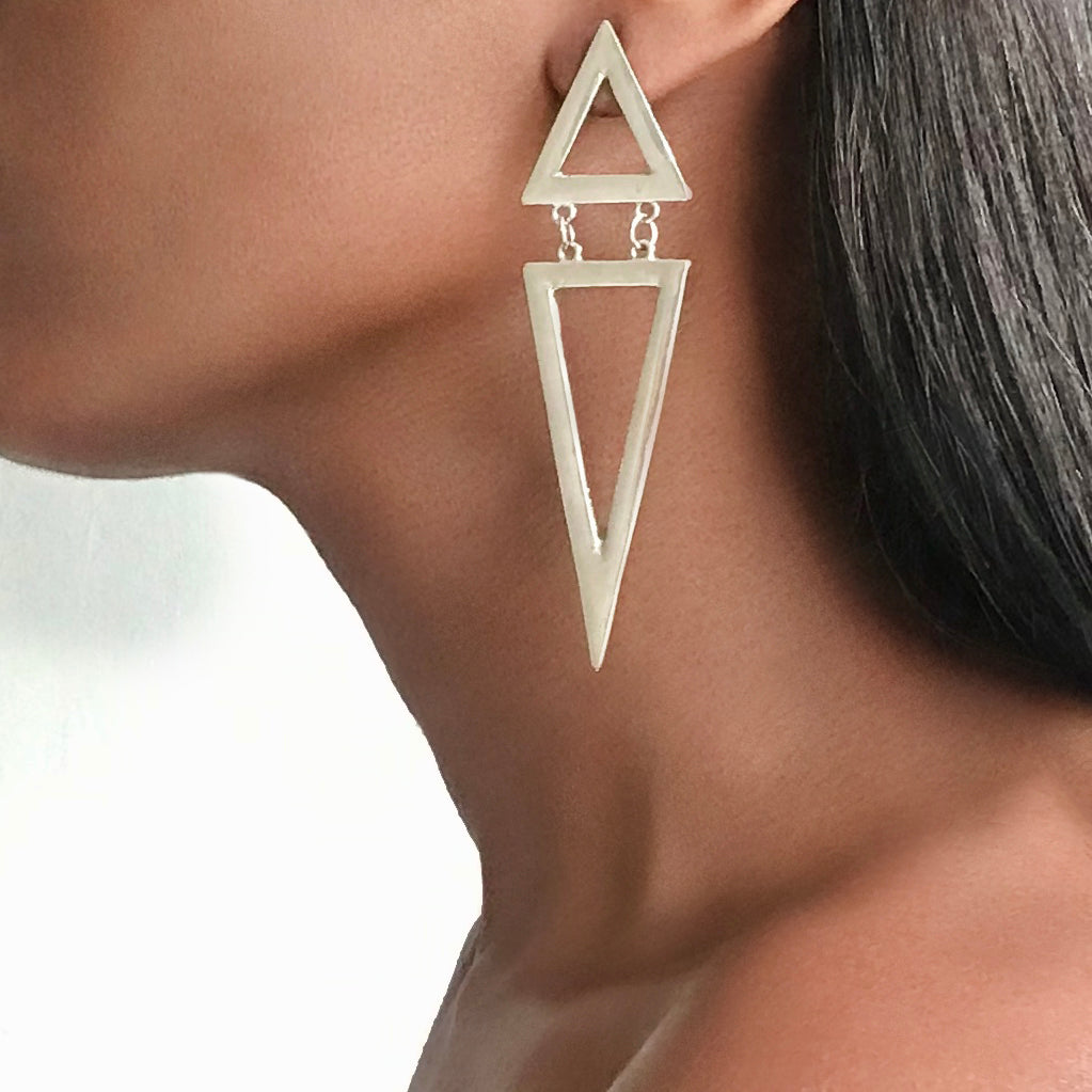 KHUSUS Silver Triangle Pyramid Earrings
